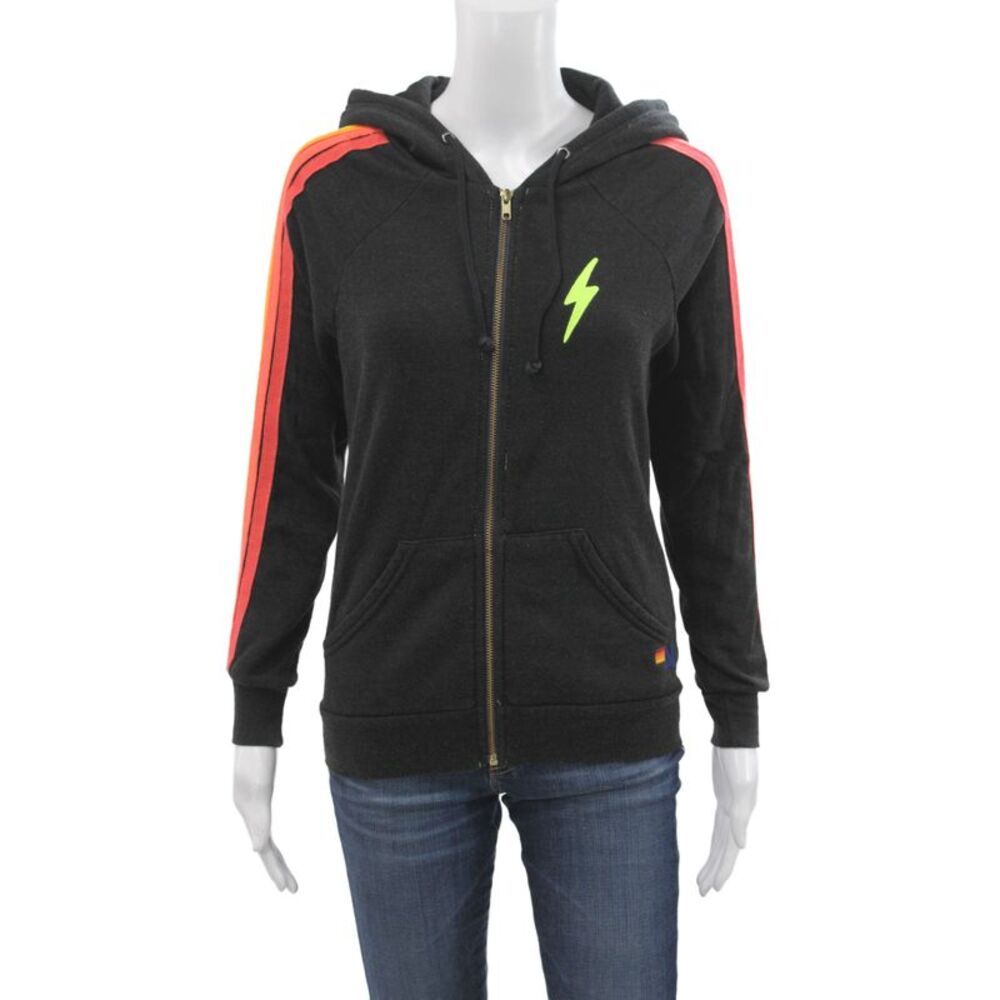 Aviator Nation Unisex Full-zip Hoodies Black Striped Size XS